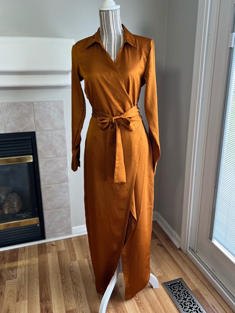 Rust Wrap Maxi Dress with Tie Waist